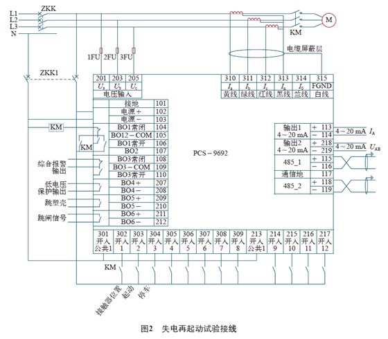圖2 失電再起動(dòng)試驗(yàn)接線 圖2 失電再起動(dòng)試驗(yàn)接線